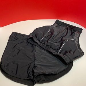 Zipper-up Racerback Shorts Bikini Swimsuit